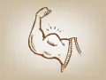 Silna ręka z napiętym bicepsem, symbolizująca energię i siłę, którą daje glikogen.