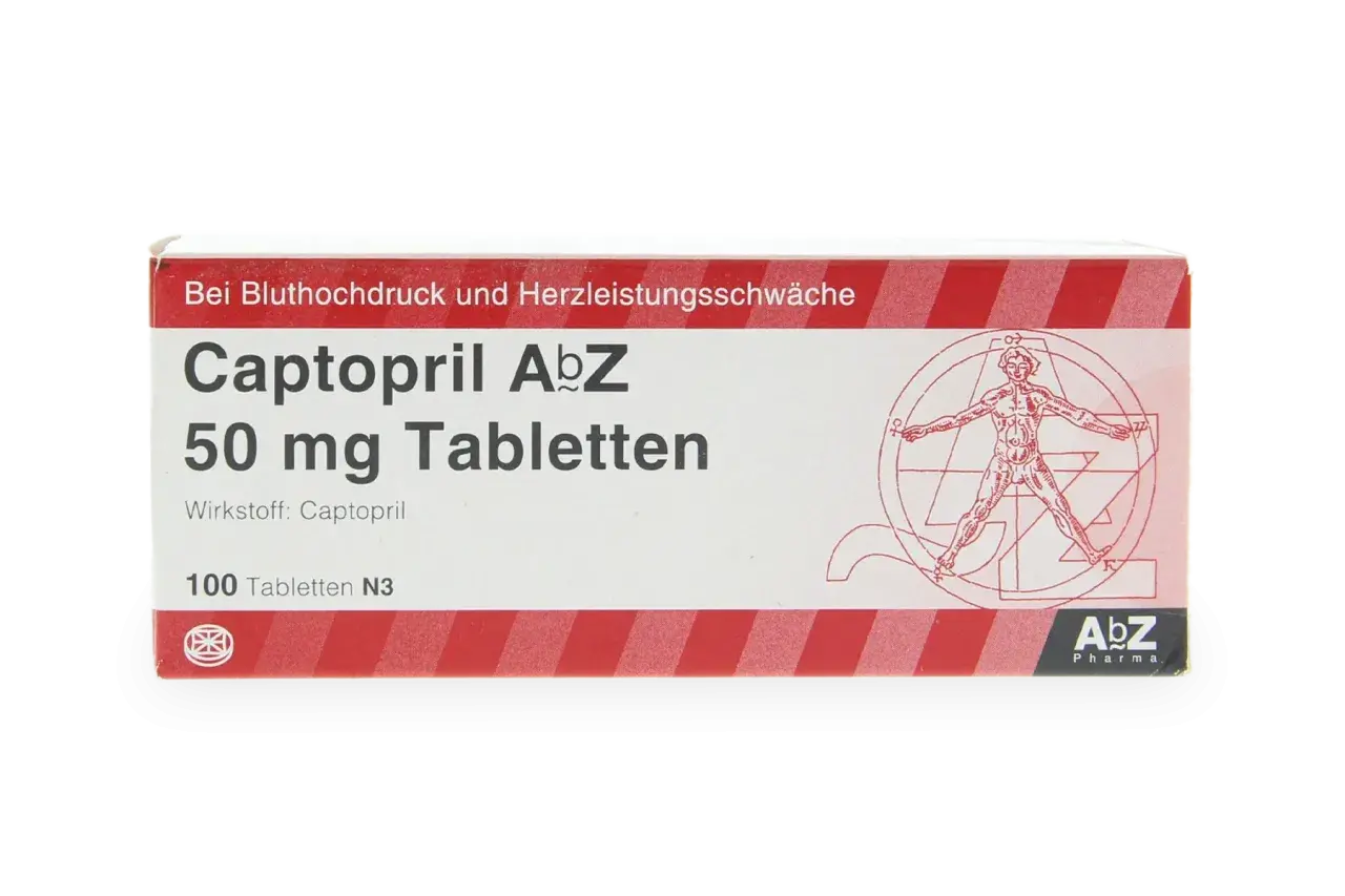 Captopril AbZ 50 mg tabletki na nadciśnienie i niewydolność serca. Opakowanie zawiera 100 tabletek.