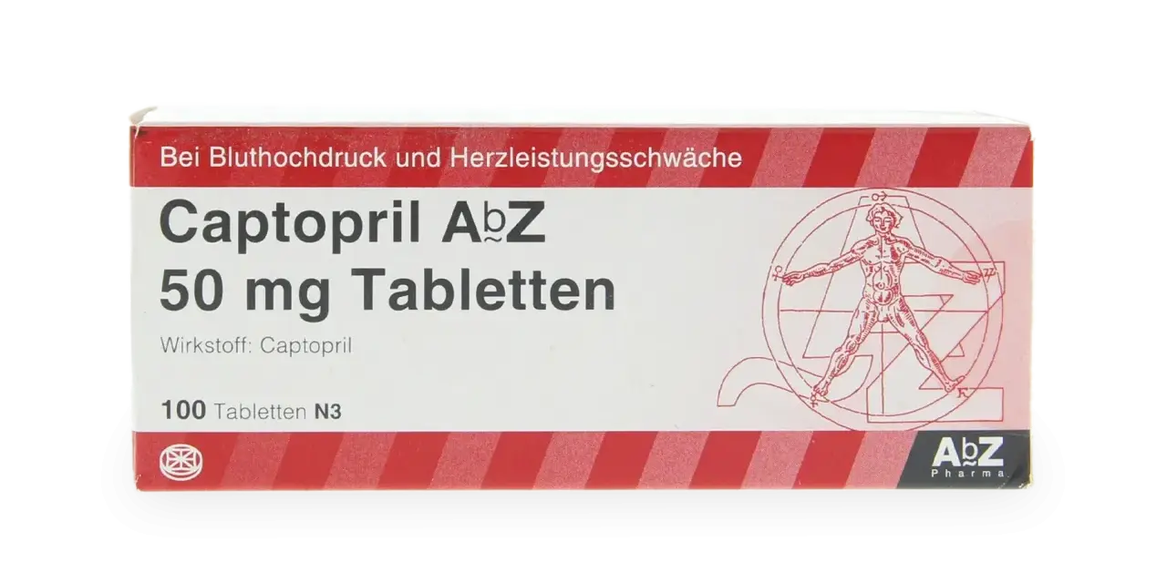 Captopril AbZ 50 mg tabletki na nadciśnienie i niewydolność serca. Opakowanie zawiera 100 tabletek.