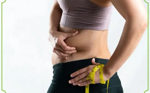 Osoba z obfitym brzuchem, mimo szczupłej sylwetki, mierzy talię. To przykład tzw. "skinny fat".