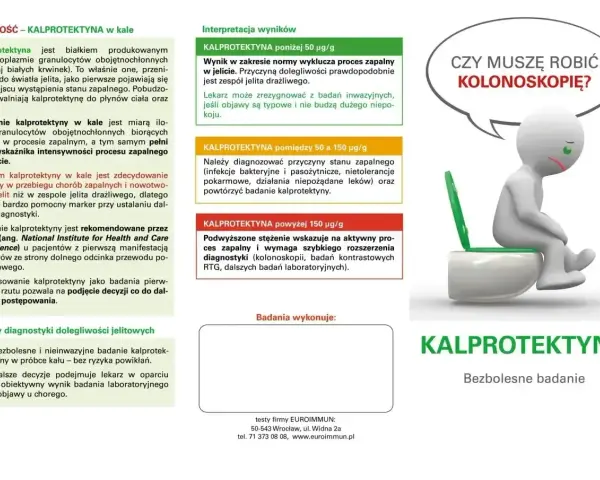 Badanie kalprotektyny w kale - bezbolesny wskaźnik zapalenia jelit. Wyniki pomagają w diagnostyce i decyzji o kolonoskopii.