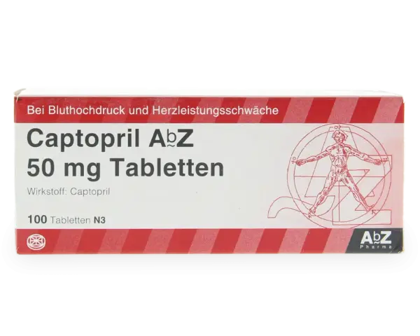 Captopril AbZ 50 mg tabletki na nadciśnienie i niewydolność serca. Opakowanie zawiera 100 tabletek.
