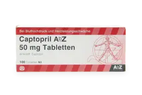 Captopril AbZ 50 mg tabletki na nadciśnienie i niewydolność serca. Opakowanie zawiera 100 tabletek.