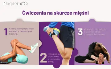 Ćwiczenia na skurcze nóg: leżąc podciągnij nogę do tułowia, przyciągnij stopę do pośladka, a następnie pochyl się do wyprostowanych nóg.