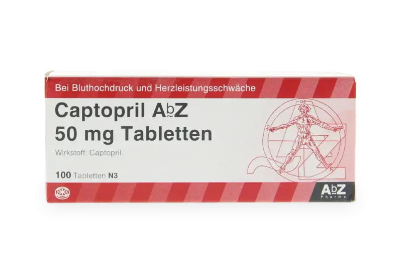 Captopril AbZ 50 mg tabletki na nadciśnienie i niewydolność serca. Opakowanie zawiera 100 tabletek.